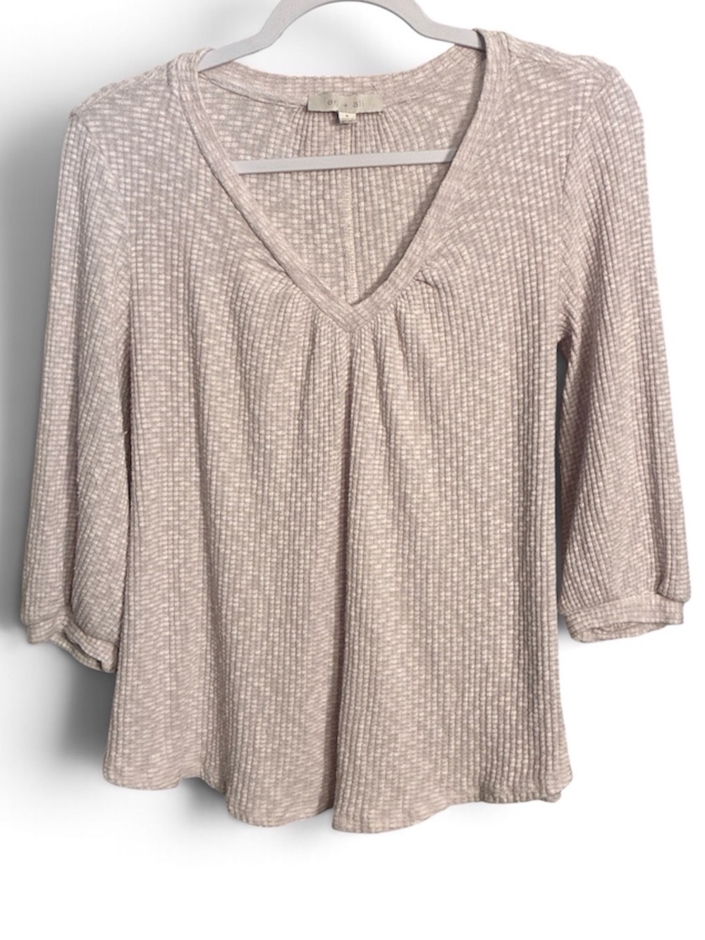 Anthropologie Eri and Ali Small Lavender Waffle V-Neck 3/4 Long Sleeve Top